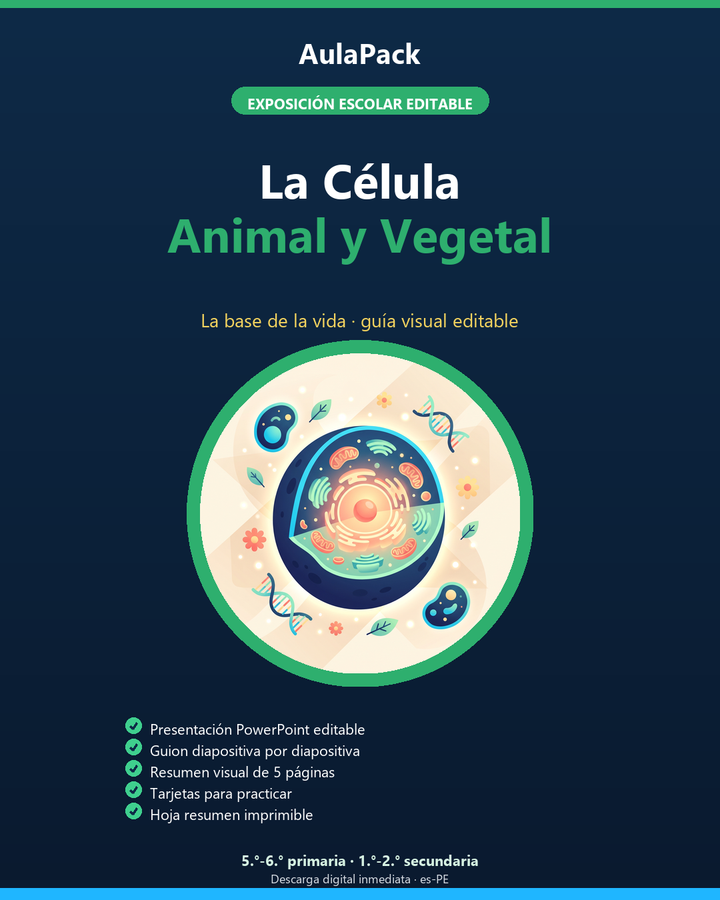 La Célula Animal y Vegetal: exposición escolar editable (PPTX + guion + práctica) | AulaPack