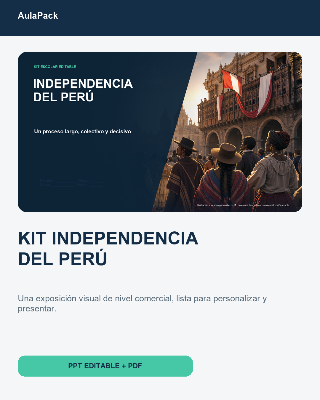Kit Independencia del Perú de AulaPack, exposición escolar editable