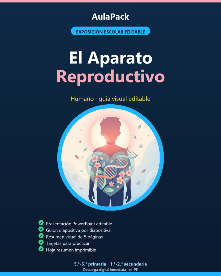 El Aparato Reproductivo: exposición escolar editable (PPTX + guion + práctica)