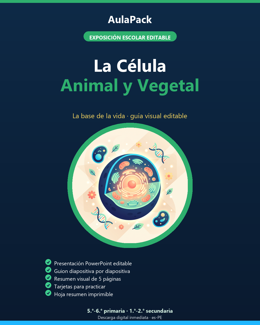 La Célula Animal y Vegetal: exposición escolar editable (PPTX + guion + práctica) | AulaPack